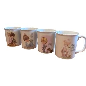 Precious Moments Coffee Mug Set of 4 Gold Rim Religious Love Is Kind
